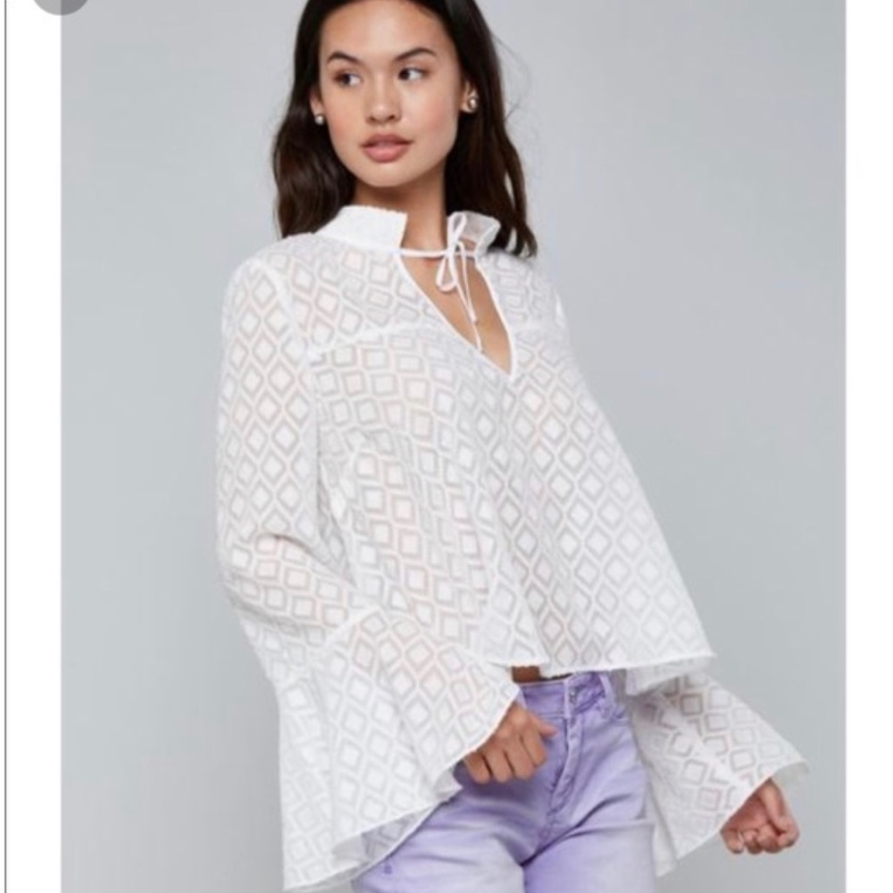BEBE Woven Wide Sleeve Flutter Top